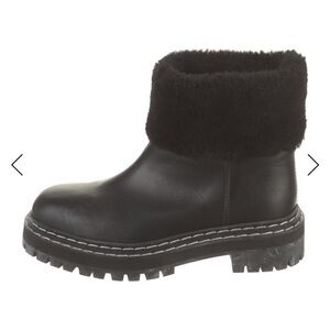 Proenza Schouler Black Shearling Cuff Leather Ankle Boots